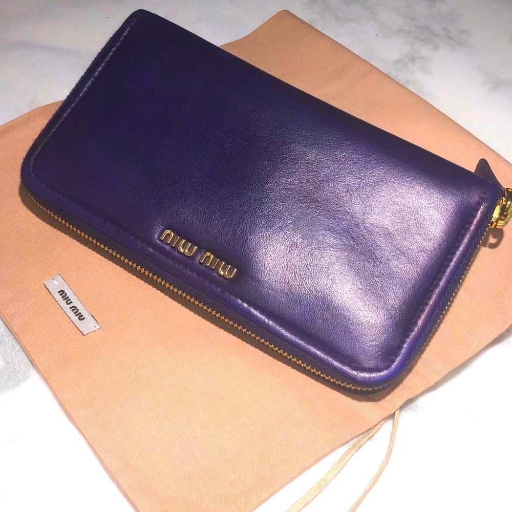 Authentic MIU MIU Long Purple Leather Wallet w/ authentic MIU MIU Dustbag.